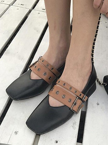 Black Contrast Buckle Detail Square Toe Shoes – chiclookcloset