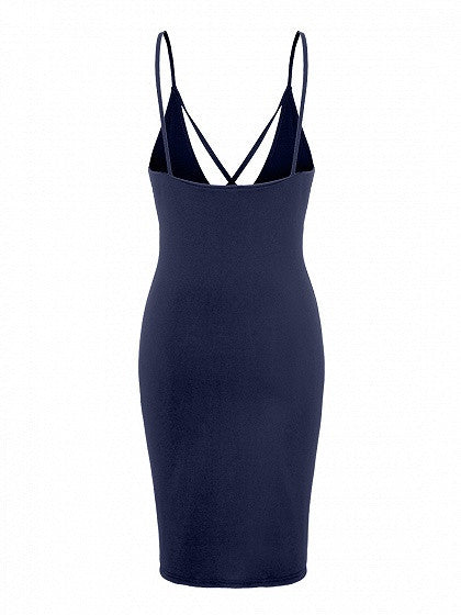 Navy Strap Caged Detail Backless Spaghetti Strap Bodycon Dress ...