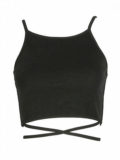 Black Cross Strap Lace Up Back Cami Crop Top – chiclookcloset