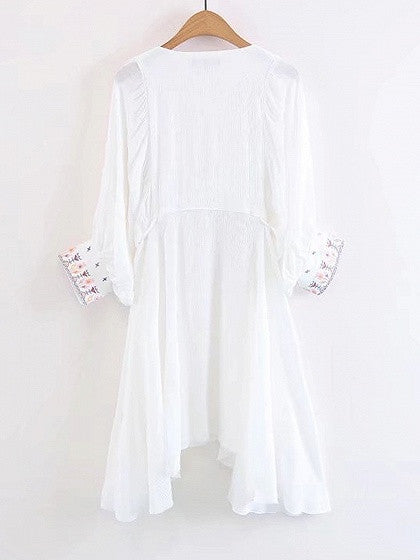 White V-neck Embroidery Tribal Tie Side Boho Mini Dress – chiclookcloset