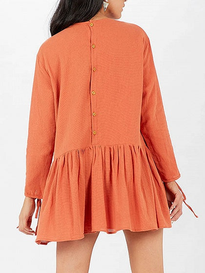 Orange Frill Hem Button Back Long Sleeve Tie Cuff Dress – chiclookcloset