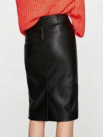 Black Leather Look High Waist Circle Belt Pencil Skirt – chiclookcloset