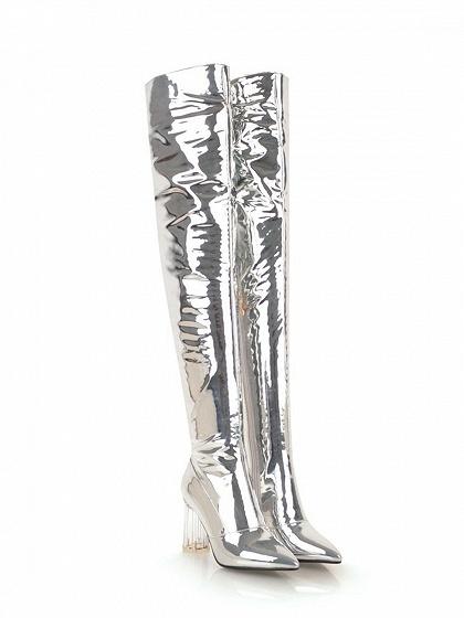 over the knee silver boots