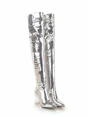 silver high knee boots