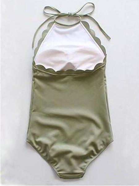 Army Green Halter Low Back Scallop Trim Swimsuit – chiclookcloset