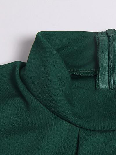 Dark Green High Neck Lace Hem Long Sleeve Dress – chiclookcloset