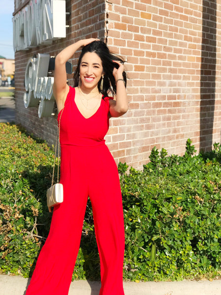 Red Jumpsuit Valentines Day Outfit