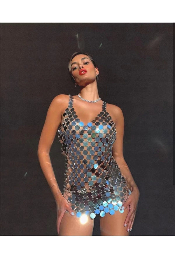 Silver Sequin Disc Chain Dress