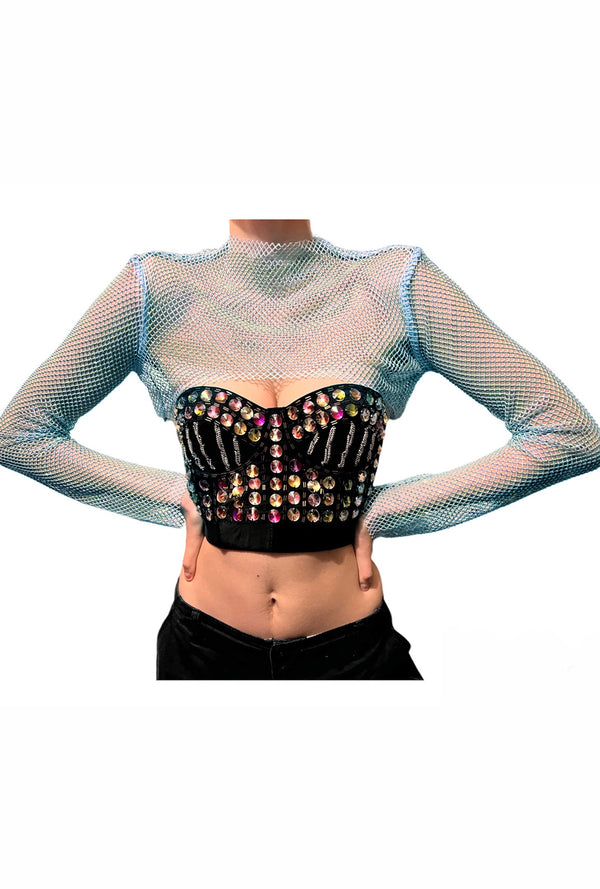 Light Blue Crystal Ultra-Cropped Shrug Top