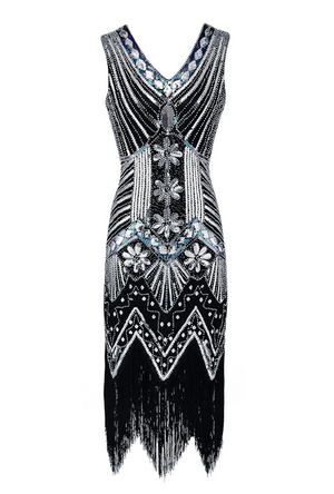 Gatsby Sequin Silver & Blue Dress