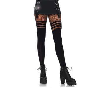 Black Faux Thigh High Stripe Tights