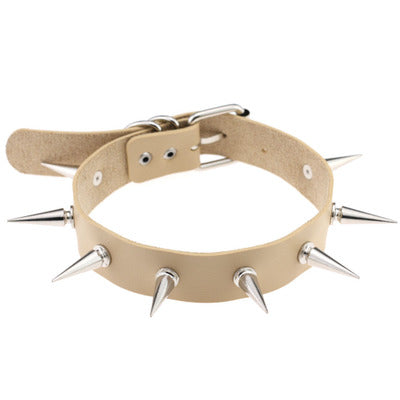 Cream PU Leather Spiked Choker