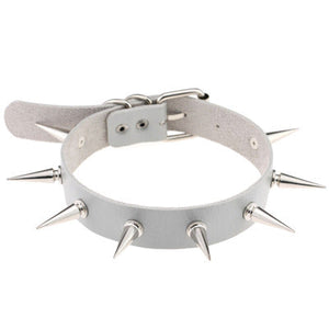 Grey PU Leather Spiked Choker