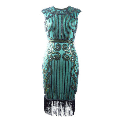 Green and Black Beaded Gatsby Dress