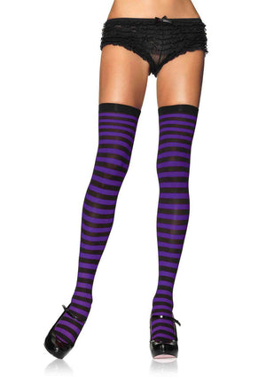 Black and Purple Striped Thigh Highs