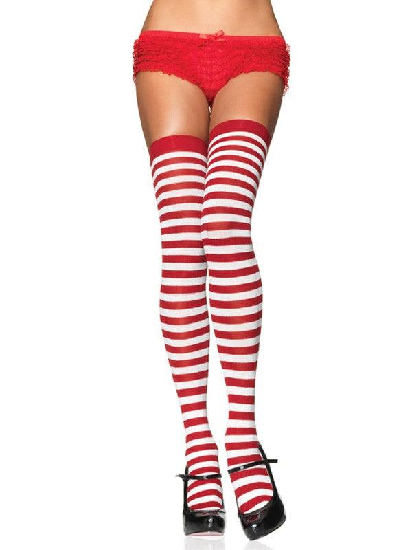 Red and White Striped Thigh Highs