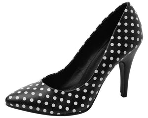 black heels with white polka dots