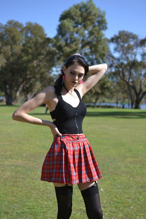 Adjustable Red Plaid Skirt