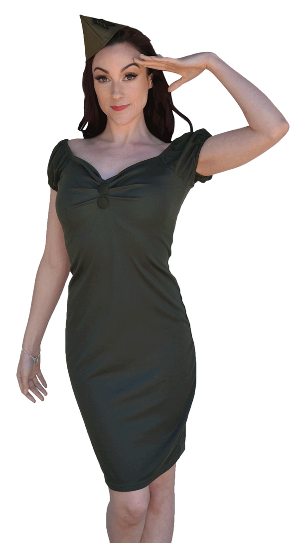 Vintage Styled Army Green Wiggle Dress