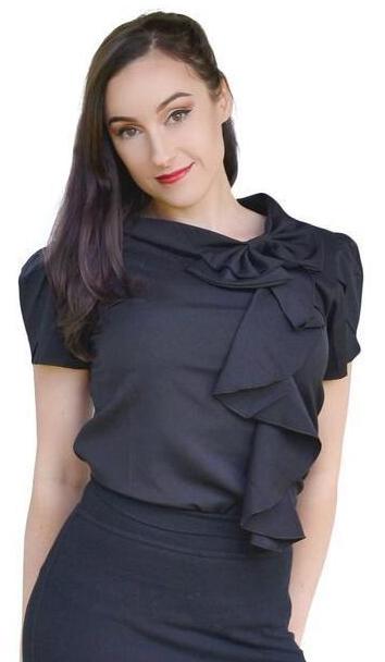 Ladies Black Long Bow Blouse