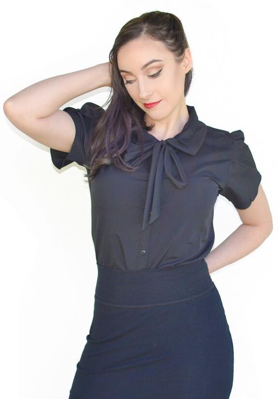 Ladies Black Bow Blouse