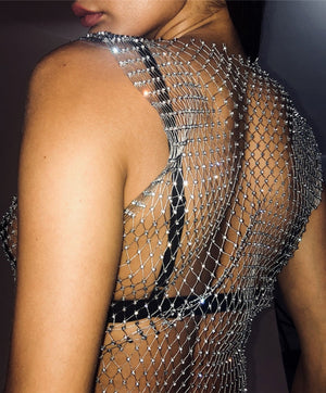 Silver Rhinestone Fishnet Top