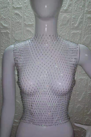 Silver Rhinestone Fishnet Top