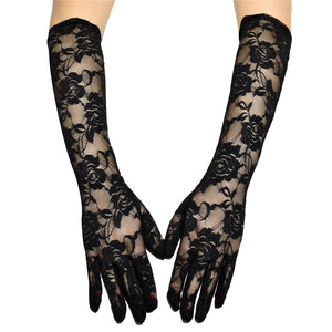 Elbow Length Black Lace Gloves