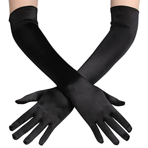 Extra Long Black Satin Gloves