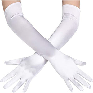 Extra Long White Satin Gloves