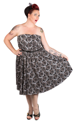 Strapless Grey Roses Dress