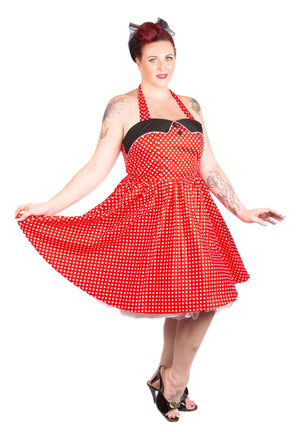 1950's Halter Red Polka Dot Dress