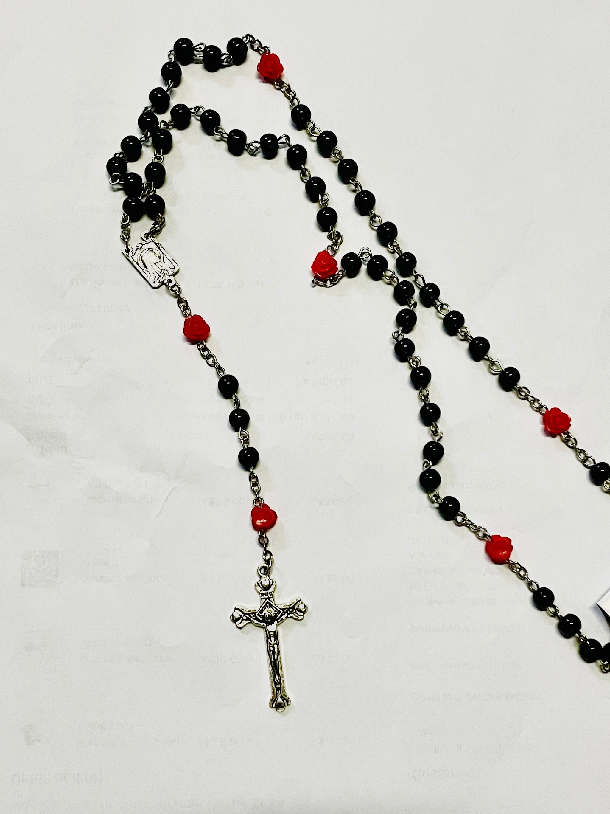 Red roses Rosary Beads cross necklace - Hurly Burly ABN 77080872126
