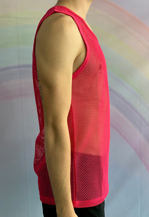 Fluro Pink Fishnet Singlet