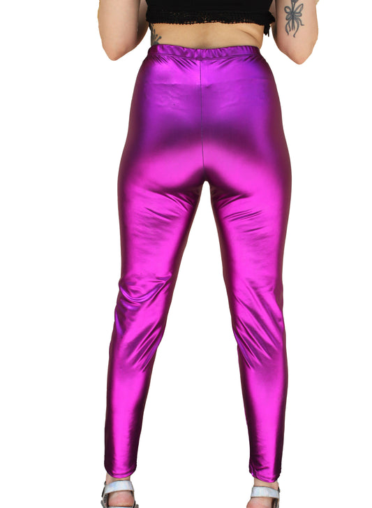 High-Waisted Silver Metallic Leggings Perth