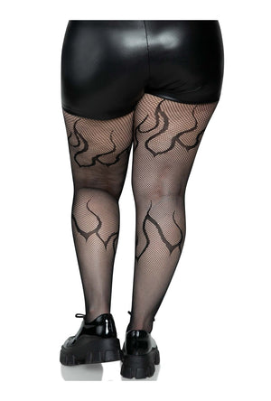 Plus Black Flame Fishnet Tights