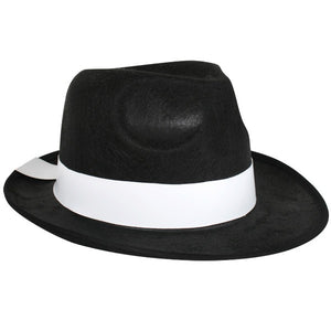 Black Gangster Hat with White Band