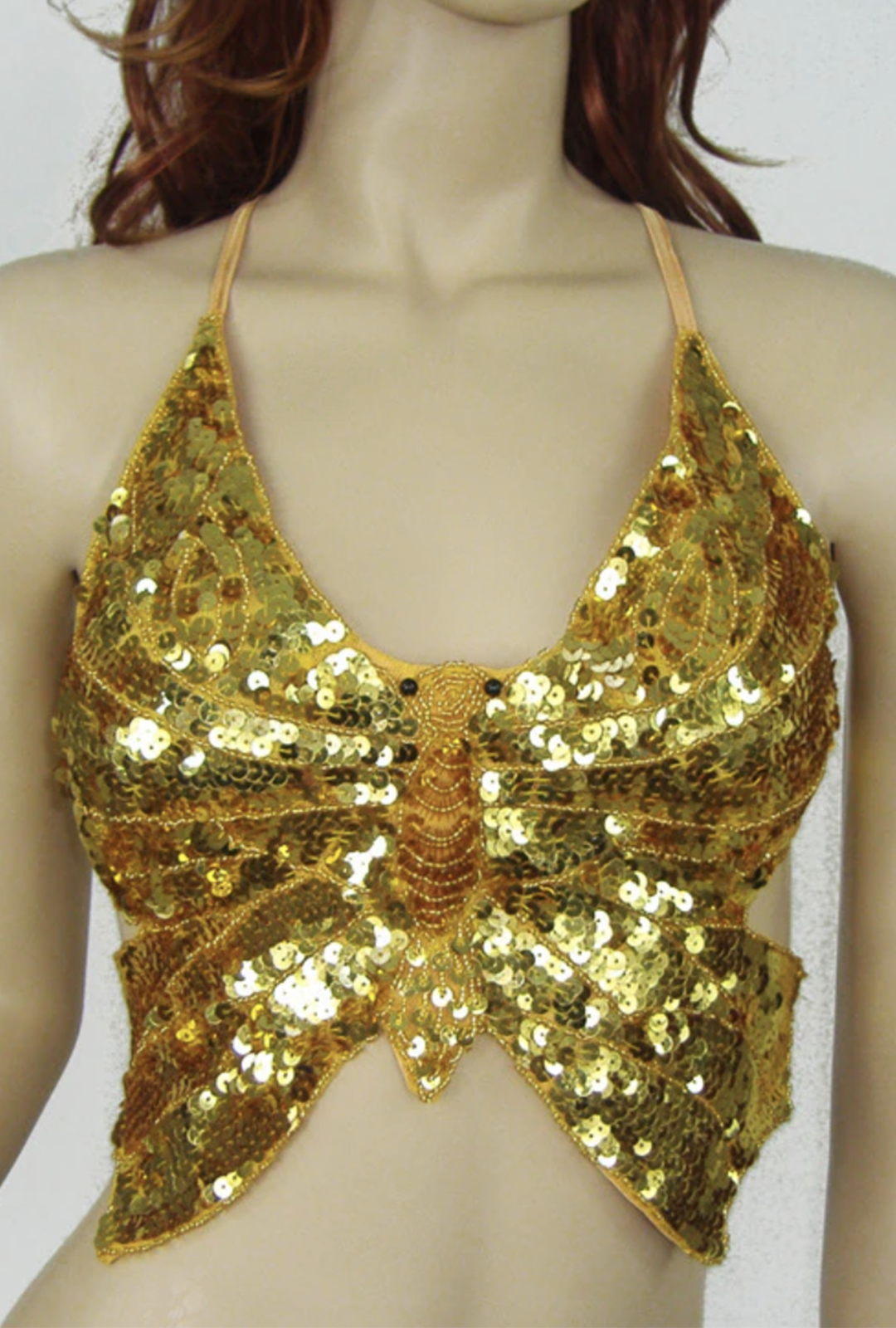 gold sequin halter top