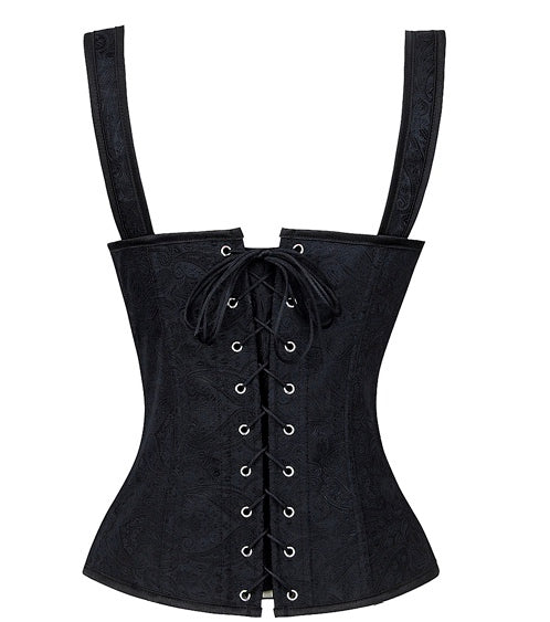 Steel-Boned Black Steampunk Corset with Jacquard and Zip Detail Perth