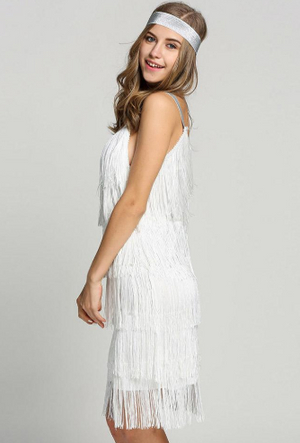 WHITE FRINGED 1920'S FLAPPER DRESS