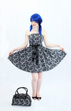 Strapless Grey Roses Dress