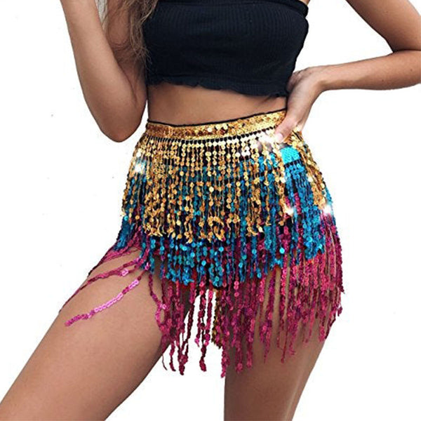 Gold Blue & Pink Sequin Wrap Around Skirt