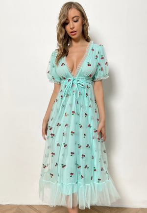 Cherry Fields Long Aqua Blue Dress