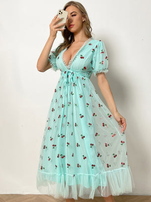 Cherry Fields Long Aqua Blue Dress