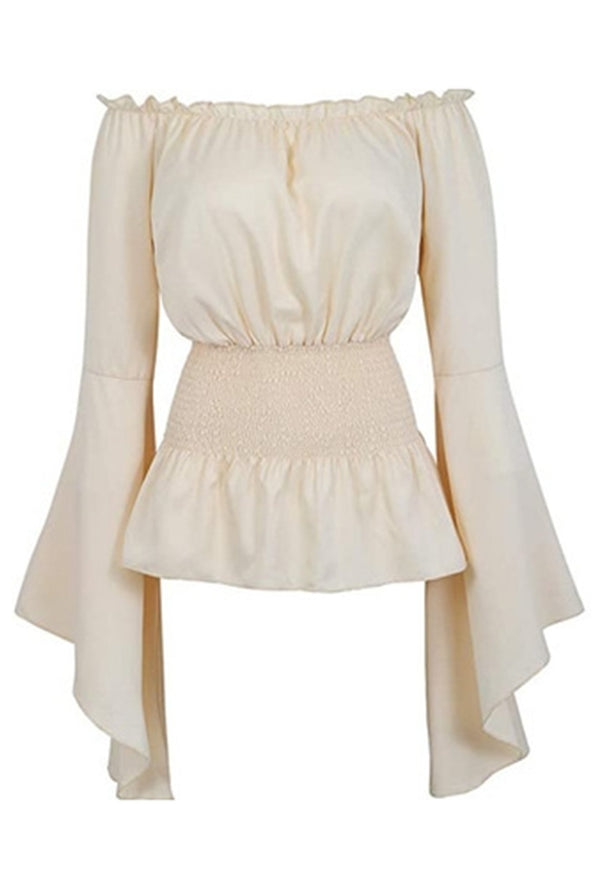 Cream Bell Sleeve Peasant Blouse