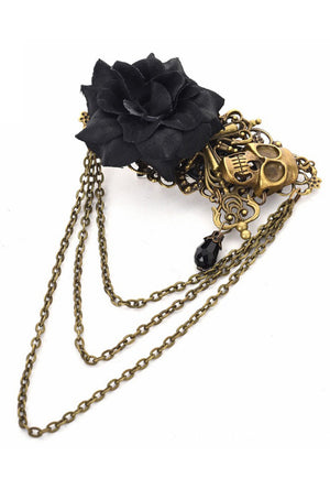 Black Rose & Skull Brooch