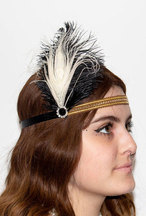 Black and White Feather Gatsby Headband