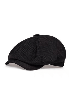 Black Woven News Boy Cap