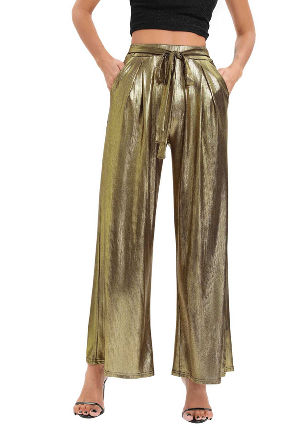 Gold Metallic Wide Pants