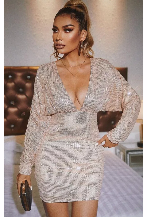 Gold Sequin Batwing Dress